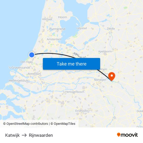 Katwijk to Rijnwaarden map