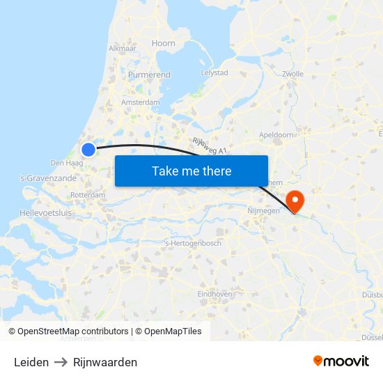 Leiden to Rijnwaarden map