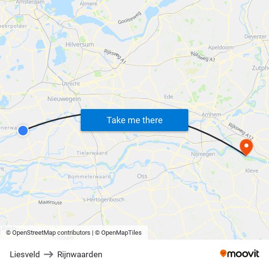 Liesveld to Rijnwaarden map