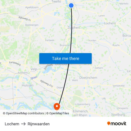 Lochem to Rijnwaarden map