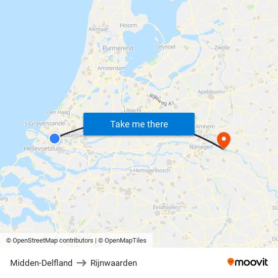 Midden-Delfland to Rijnwaarden map