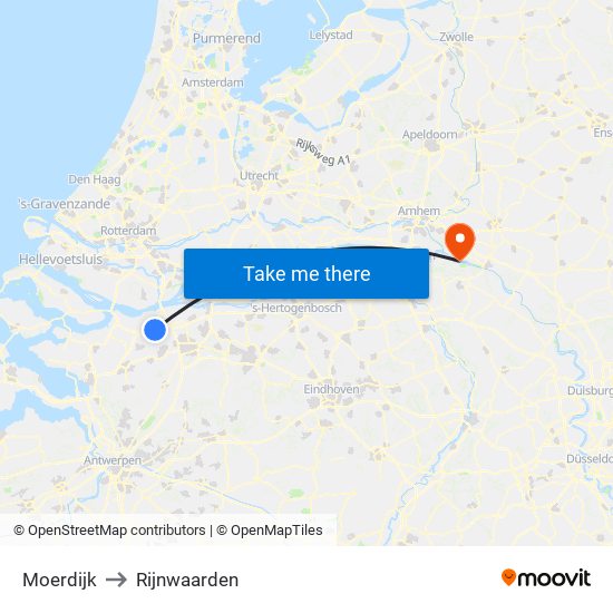 Moerdijk to Rijnwaarden map