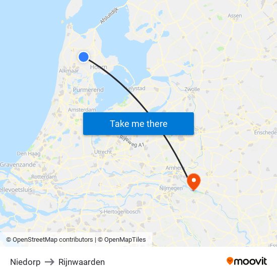 Niedorp to Rijnwaarden map
