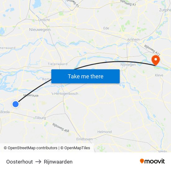 Oosterhout to Rijnwaarden map