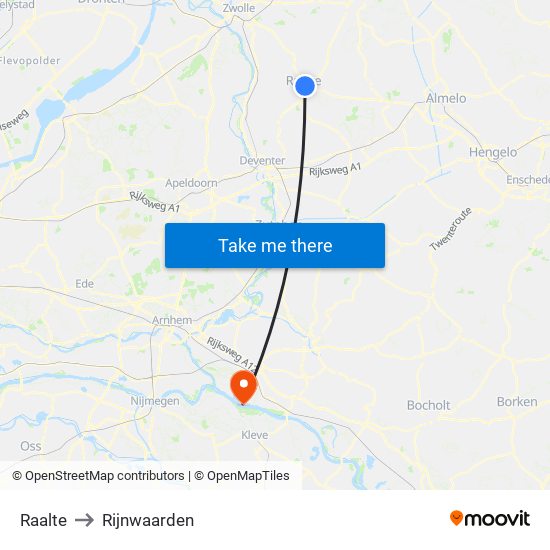 Raalte to Rijnwaarden map