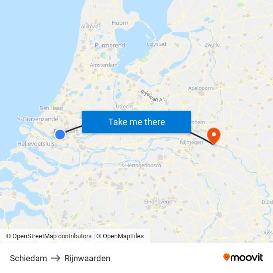 Schiedam to Rijnwaarden map