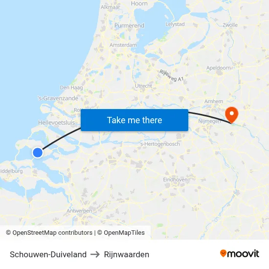 Schouwen-Duiveland to Rijnwaarden map