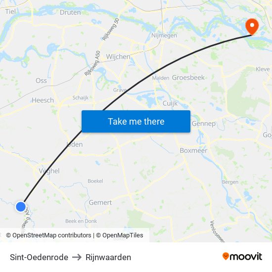Sint-Oedenrode to Rijnwaarden map