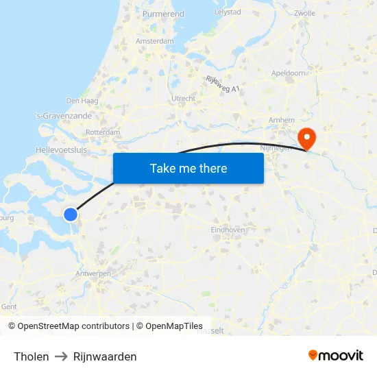 Tholen to Rijnwaarden map