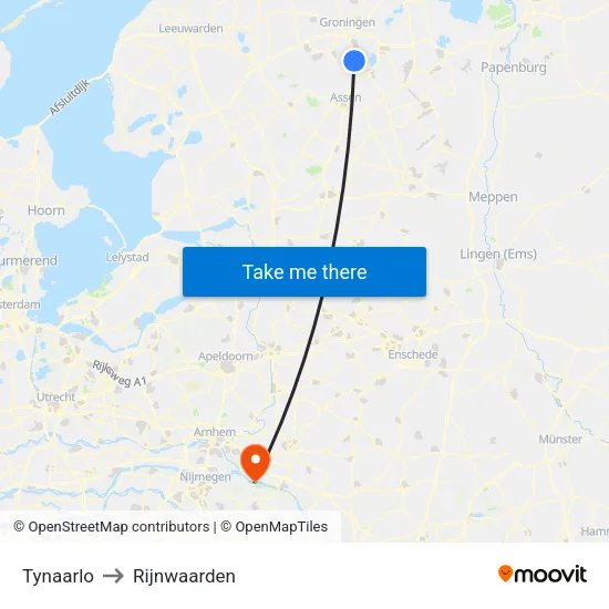 Tynaarlo to Rijnwaarden map
