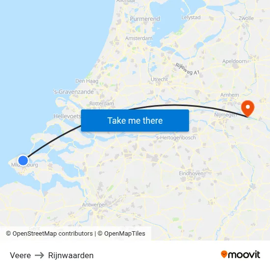 Veere to Rijnwaarden map