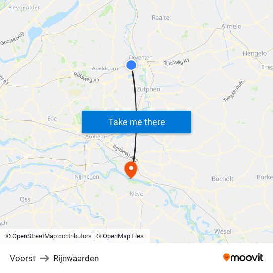 Voorst to Rijnwaarden map