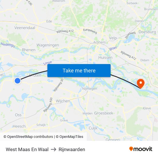 West Maas En Waal to Rijnwaarden map