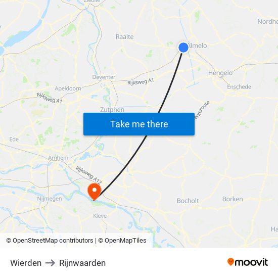 Wierden to Rijnwaarden map