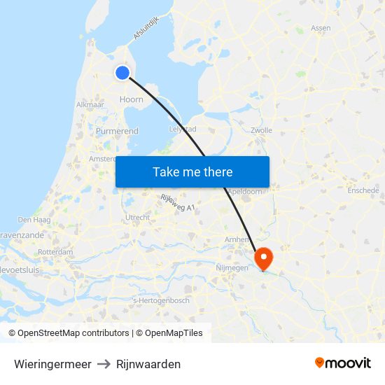 Wieringermeer to Rijnwaarden map