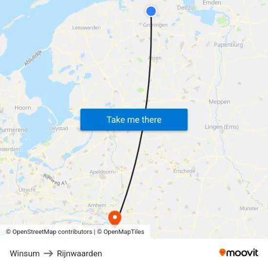 Winsum to Rijnwaarden map