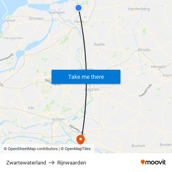 Zwartewaterland to Rijnwaarden map