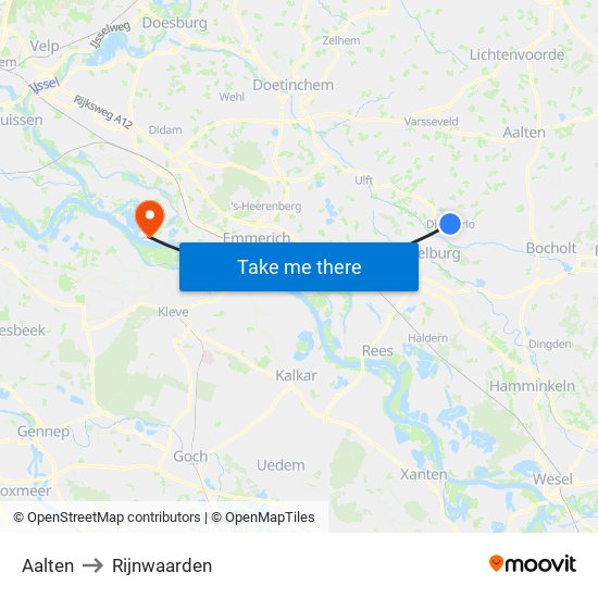 Aalten to Rijnwaarden map