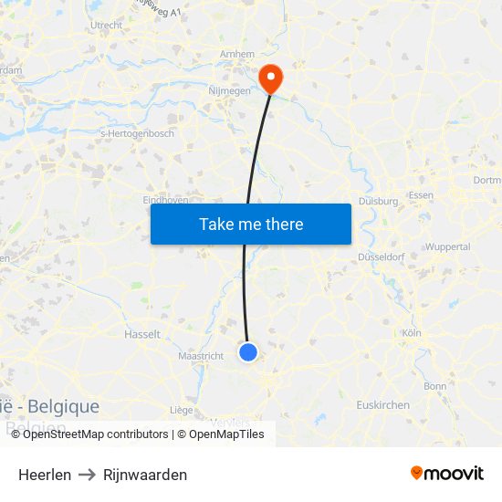 Heerlen to Rijnwaarden map