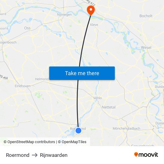 Roermond to Rijnwaarden map