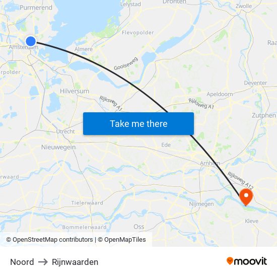 Noord to Rijnwaarden map