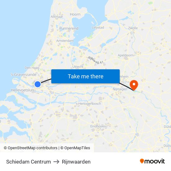Schiedam Centrum to Rijnwaarden map