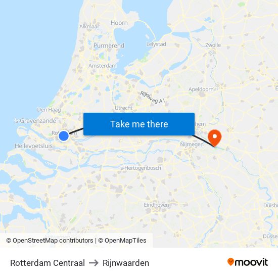 Rotterdam Centraal to Rijnwaarden map