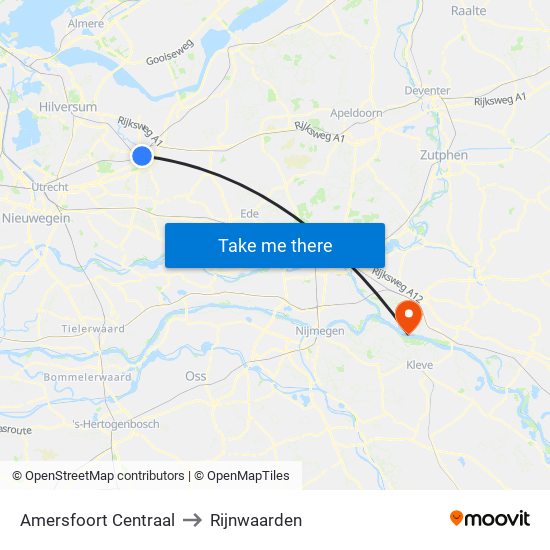 Amersfoort Centraal to Rijnwaarden map