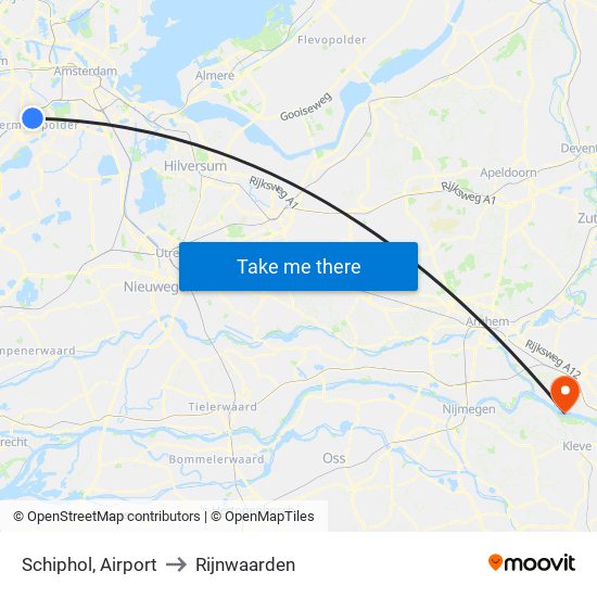 Schiphol, Airport to Rijnwaarden map