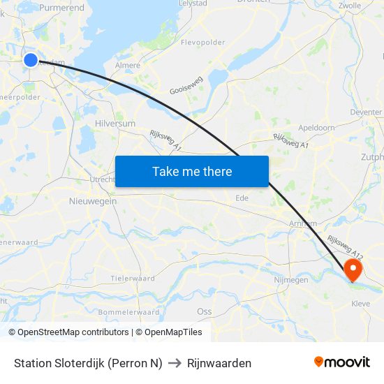 Station Sloterdijk (Perron N) to Rijnwaarden map