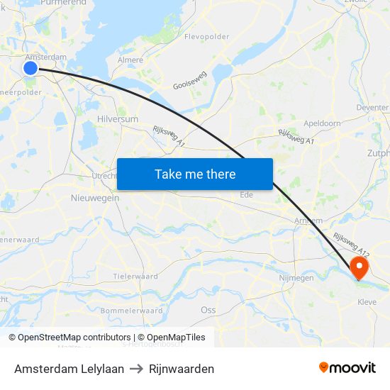 Amsterdam Lelylaan to Rijnwaarden map