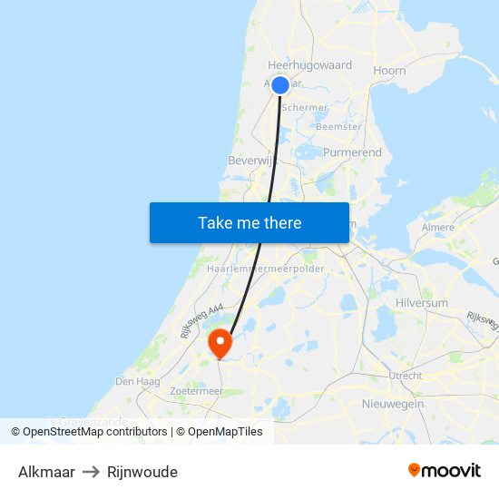 Alkmaar to Rijnwoude map