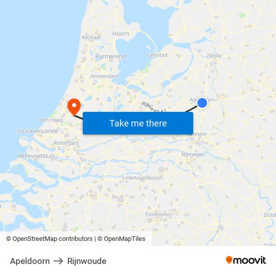 Apeldoorn to Rijnwoude map