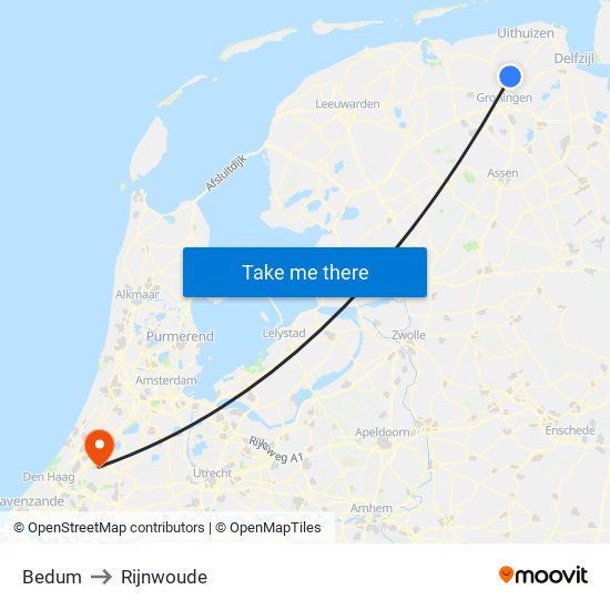 Bedum to Rijnwoude map