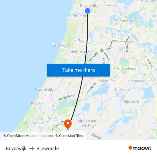 Beverwijk to Rijnwoude map