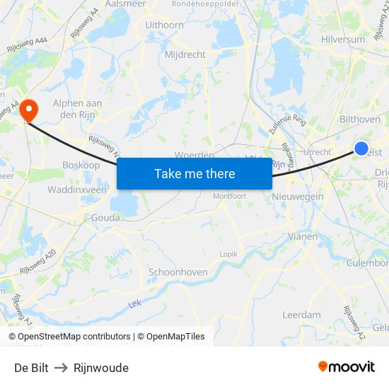 De Bilt to Rijnwoude map