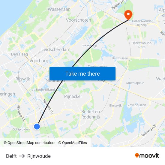 Delft to Rijnwoude map