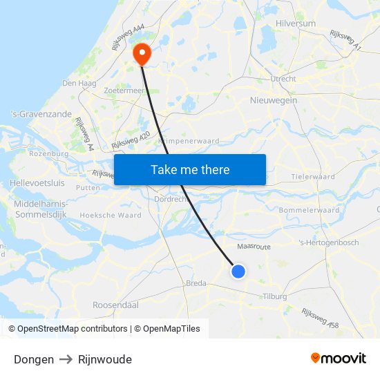 Dongen to Rijnwoude map