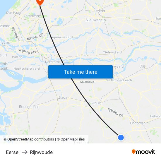 Eersel to Rijnwoude map