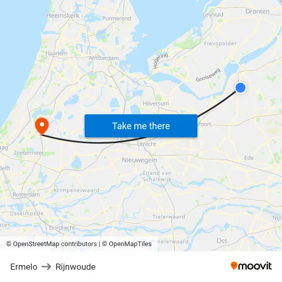 Ermelo to Rijnwoude map
