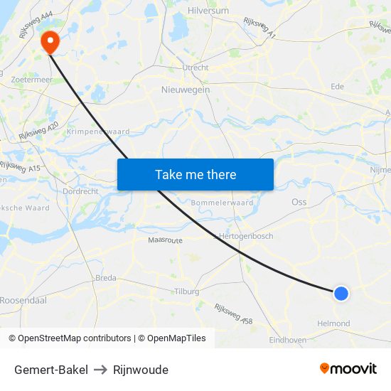 Gemert-Bakel to Rijnwoude map