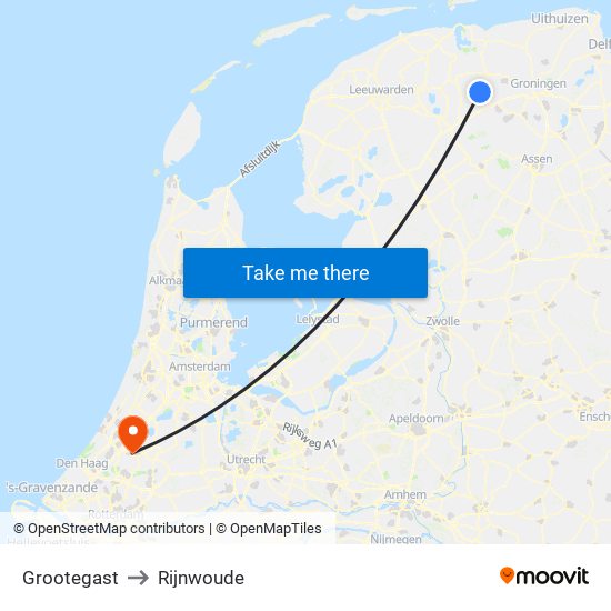 Grootegast to Rijnwoude map