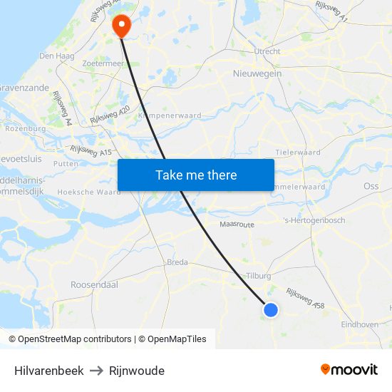 Hilvarenbeek to Rijnwoude map