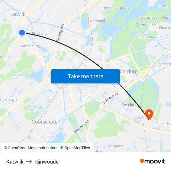 Katwijk to Rijnwoude map