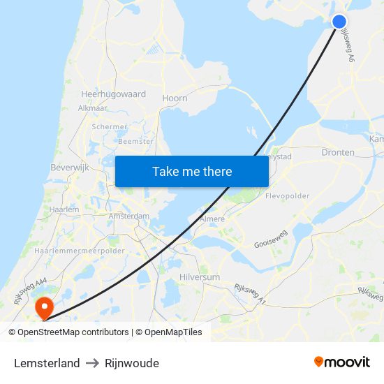 Lemsterland to Rijnwoude map