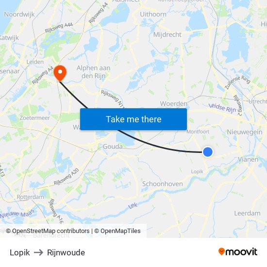 Lopik to Rijnwoude map