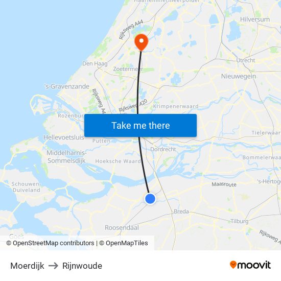 Moerdijk to Rijnwoude map