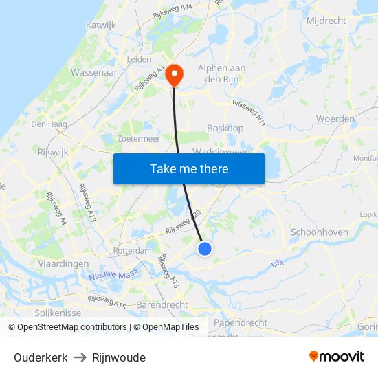 Ouderkerk to Rijnwoude map