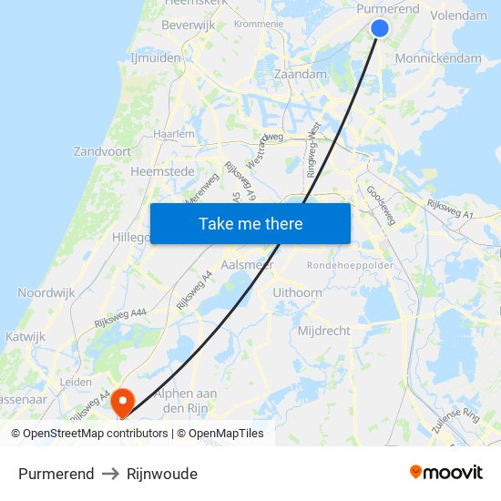 Purmerend to Rijnwoude map