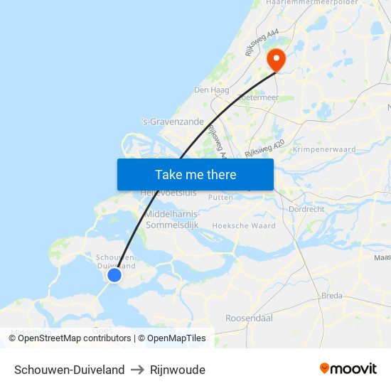 Schouwen-Duiveland to Rijnwoude map